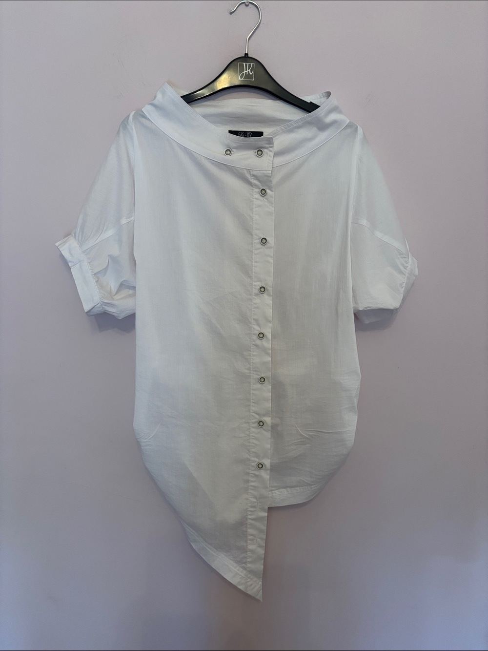 La El couture White Asymmetric Button Front Top